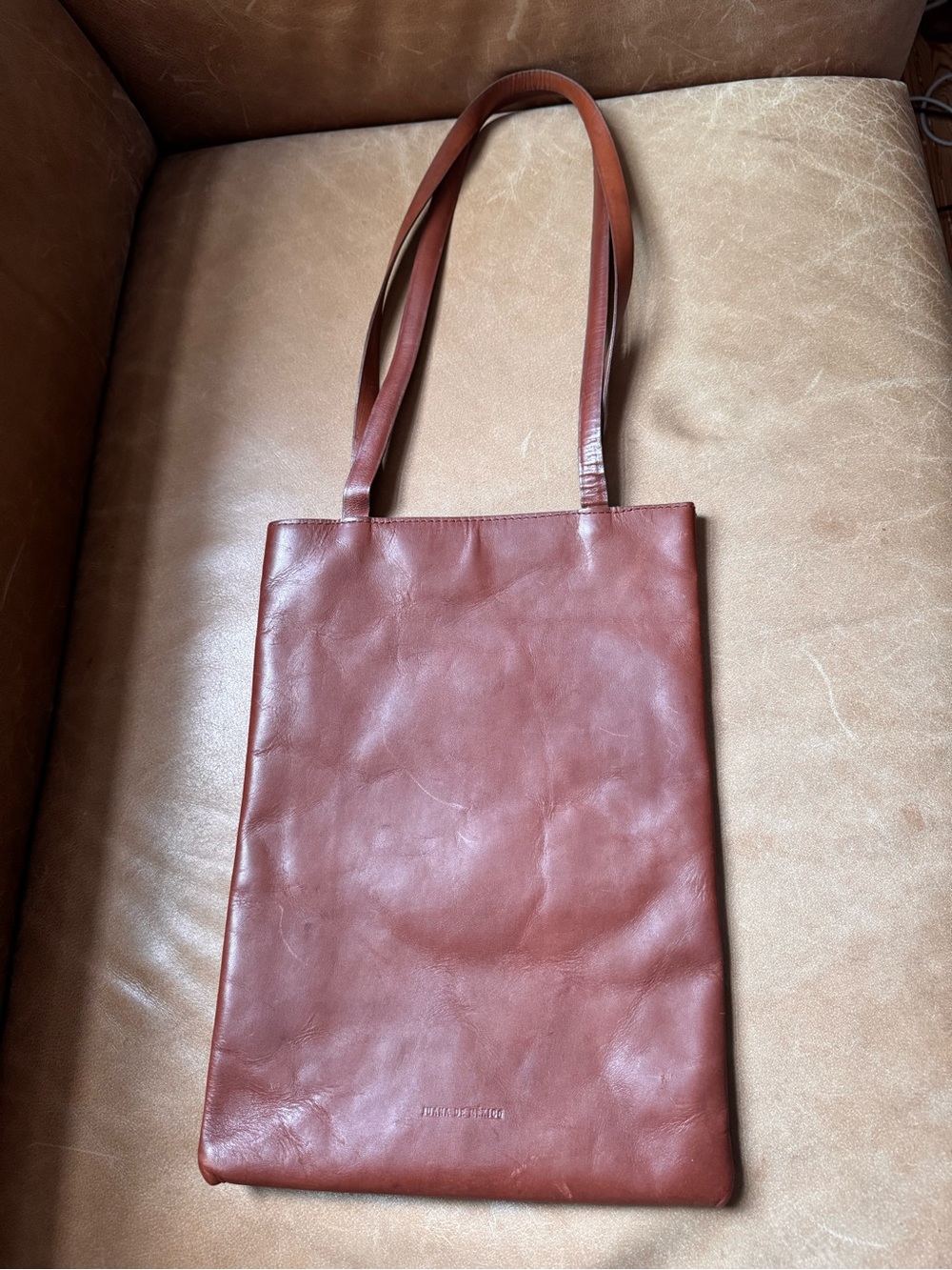 Juana De Mexico Brown Leather Tote Shoulder Bag 90s minimal everyday